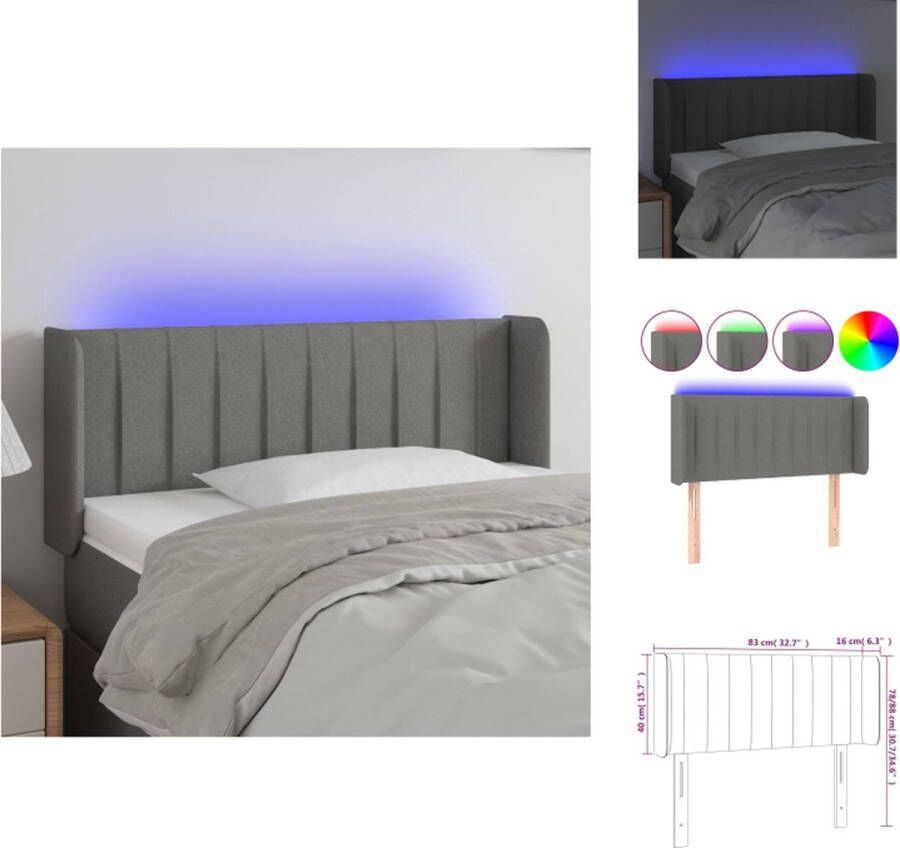 VidaXL Hoofdbord LED donkergrijs 83 x 16 x 78 88 cm verstelbaar ademend schuim inclusief LED-strip Bedonderdeel