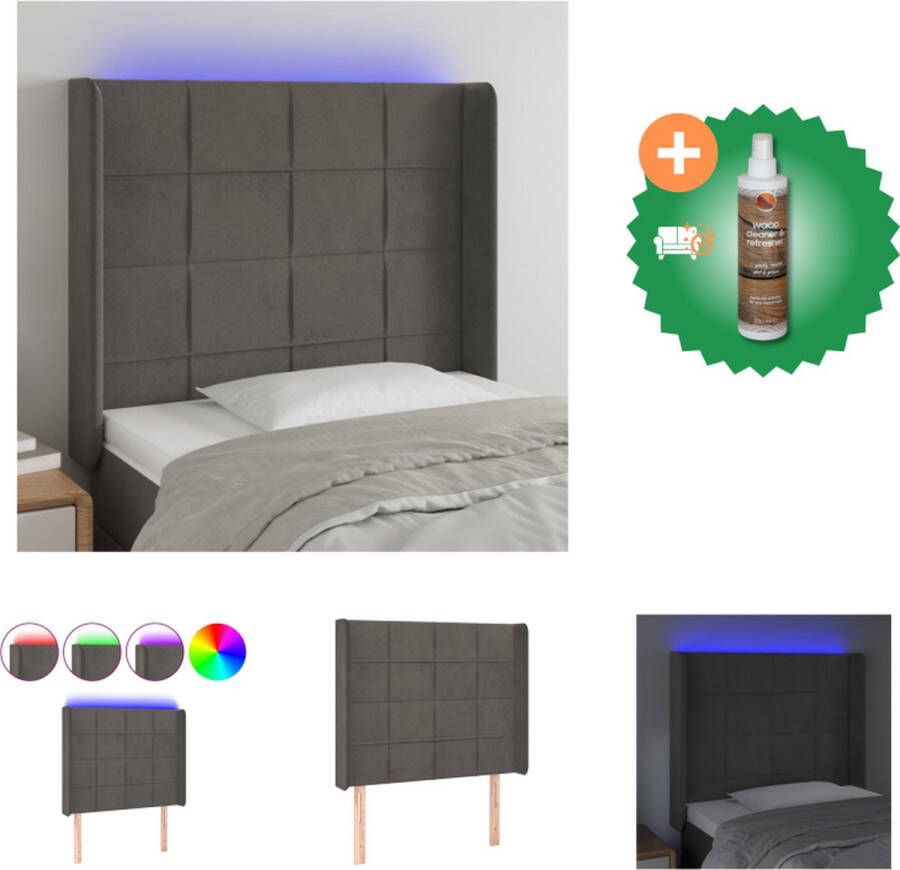 VidaXL Hoofdbord LED Donkergrijs 83x16x118 128 cm Verstelbaar met kleurrijke LED-verlichting Bedonderdeel Inclusief Houtreiniger en verfrisser