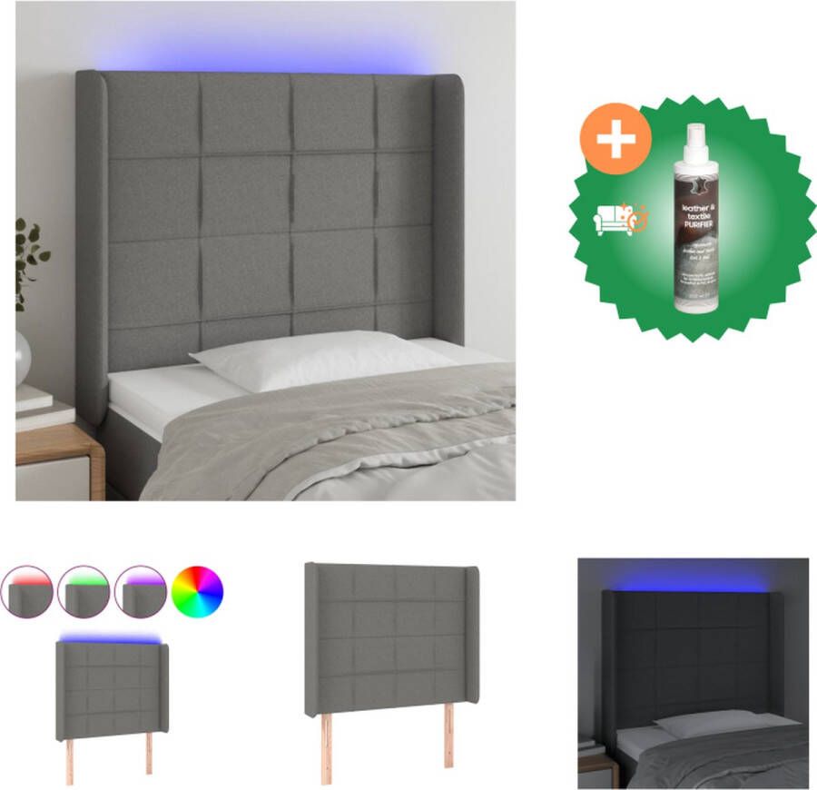 VidaXL Hoofdbord LED-strip Donkergrijs 93x16x118 128 cm Duurzaam materiaal Kleurrijke LED-verlichting Verstelbare hoogte Comfortabele ondersteuning Snijdbare LED-strip USB-aansluiting Bedonderdeel Inclusief Reiniger