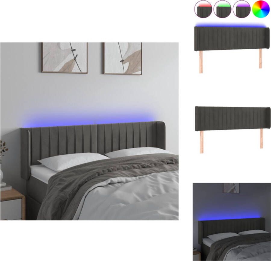 VidaXL Hoofdbord LED donkergrijs verstelbaar 147 x 16 x 78 88 cm fluweel kleurrijke LED-verlichting Bedonderdeel