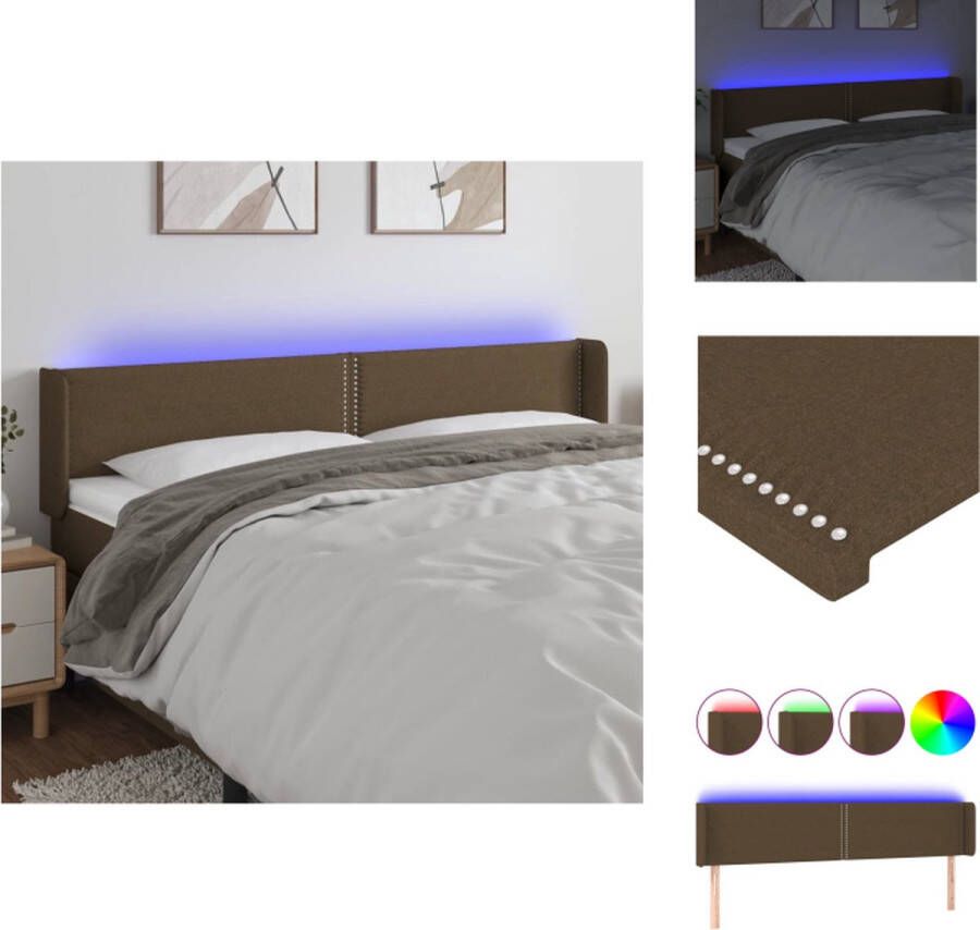 VidaXL Hoofdbord LED Duurzaam Verstelbaar Comfortabel Snijdbare LED-strip Donkerbruin Stof Afmetingen- 163 x 16 x 78 88 cm Bedonderdeel