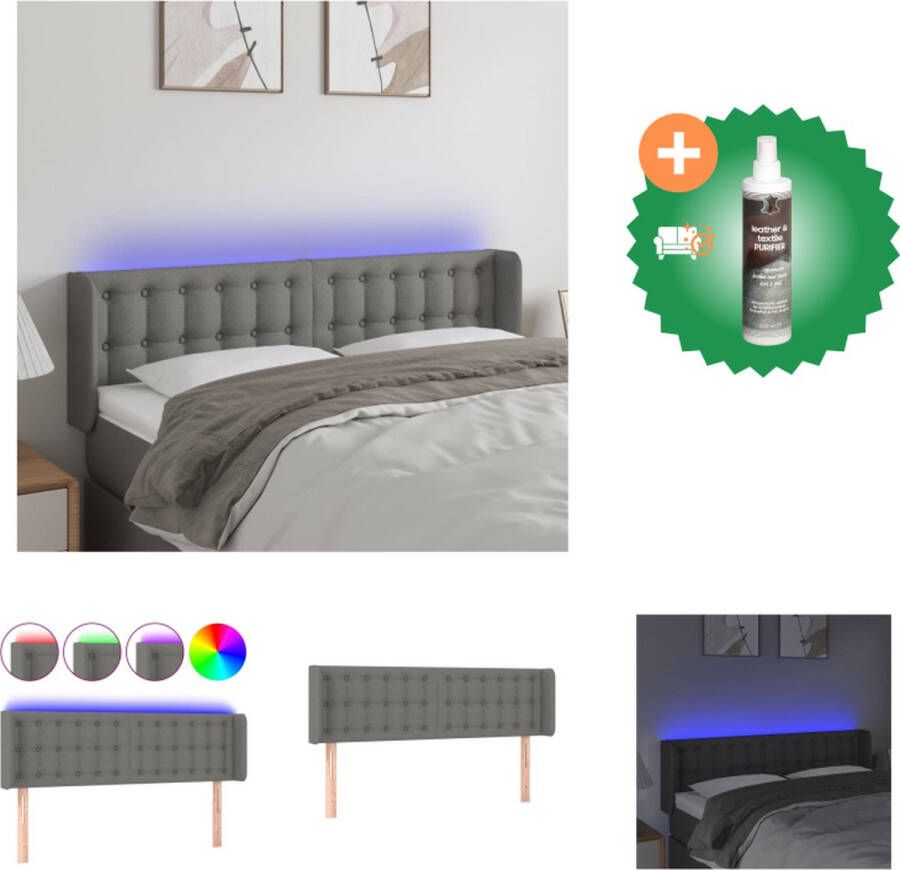 VidaXL Hoofdbord LED Duurzaam Verstelbaar Comfortabele ondersteuning Snijdbare LED-strip Donkergrijs 147 x 16 x 78 88 cm Bedonderdeel Inclusief Reiniger