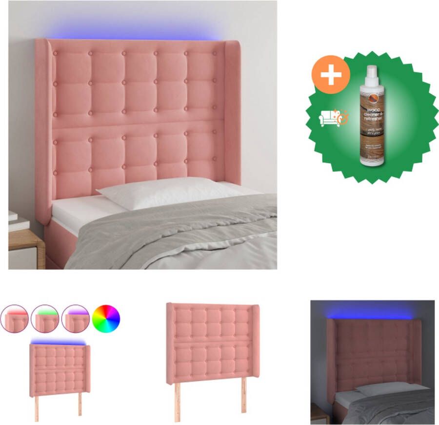 VidaXL Hoofdbord LED-fluweel 103x16x118 128 cm Roze Bedonderdeel Inclusief Houtreiniger en verfrisser