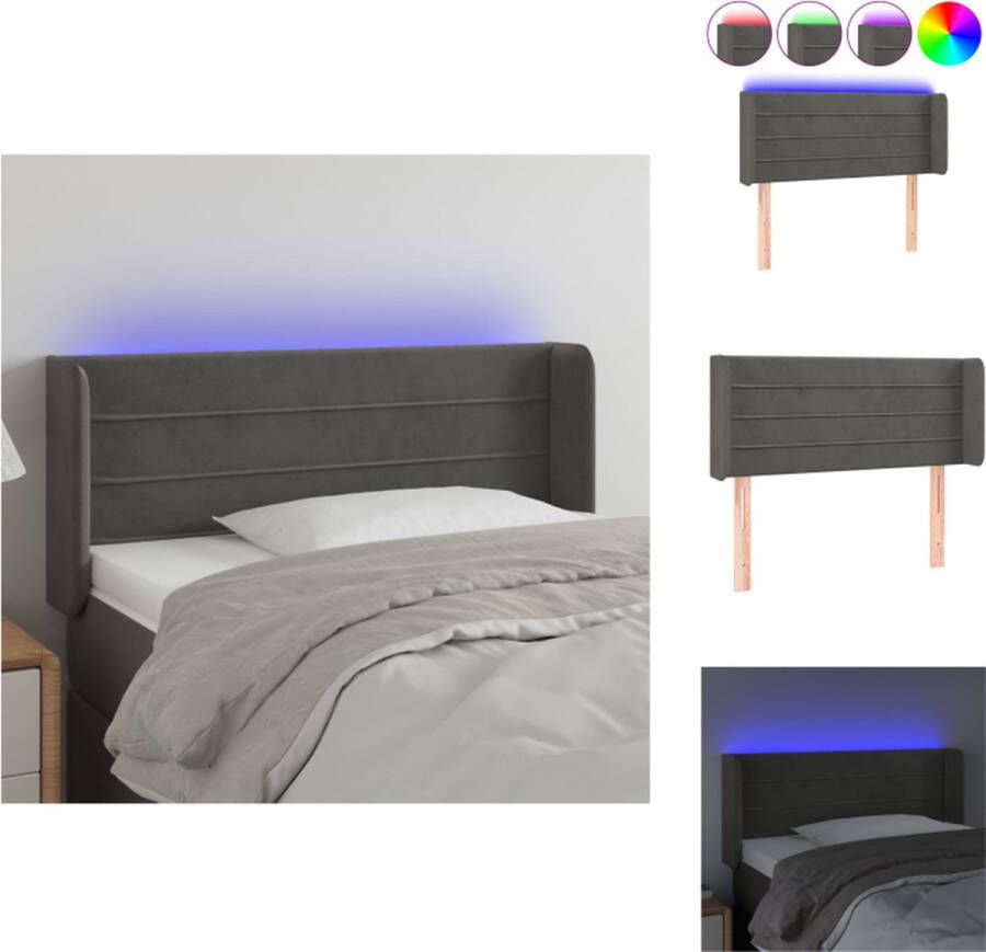 VidaXL Hoofdbord LED-fluweel donkergrijs 83 x 16 x 78 88 cm verstelbaar Bedonderdeel