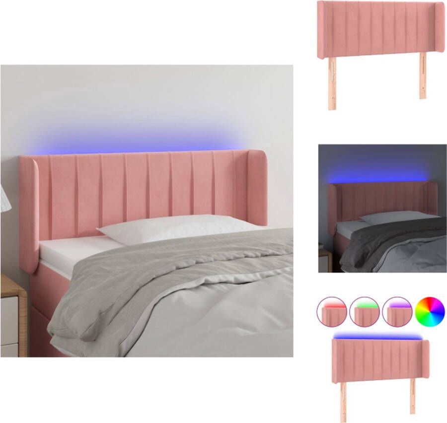 vidaXL Hoofdbord LED Fluweel Verstelbaar 83 x 16 x 78 88 cm Roze Bedonderdeel