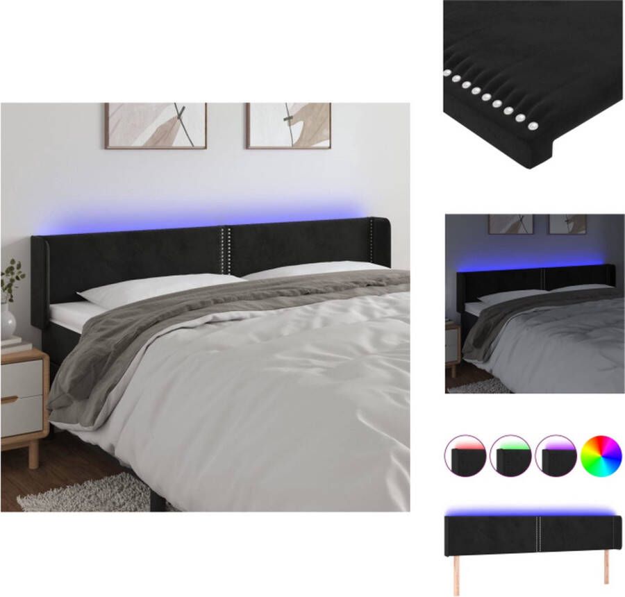 VidaXL Hoofdbord LED-fluwelen Hoofdeinde 163 x 16 x 78 88 cm Zwart Bedonderdeel