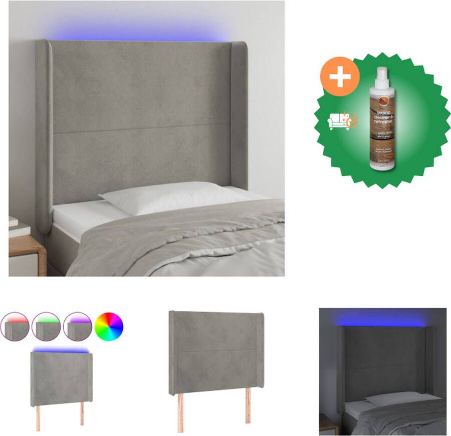 VidaXL Hoofdbord LED-fluwelen stof 103x16x118 128 cm lichtgrijs Bedonderdeel Inclusief Houtreiniger en verfrisser