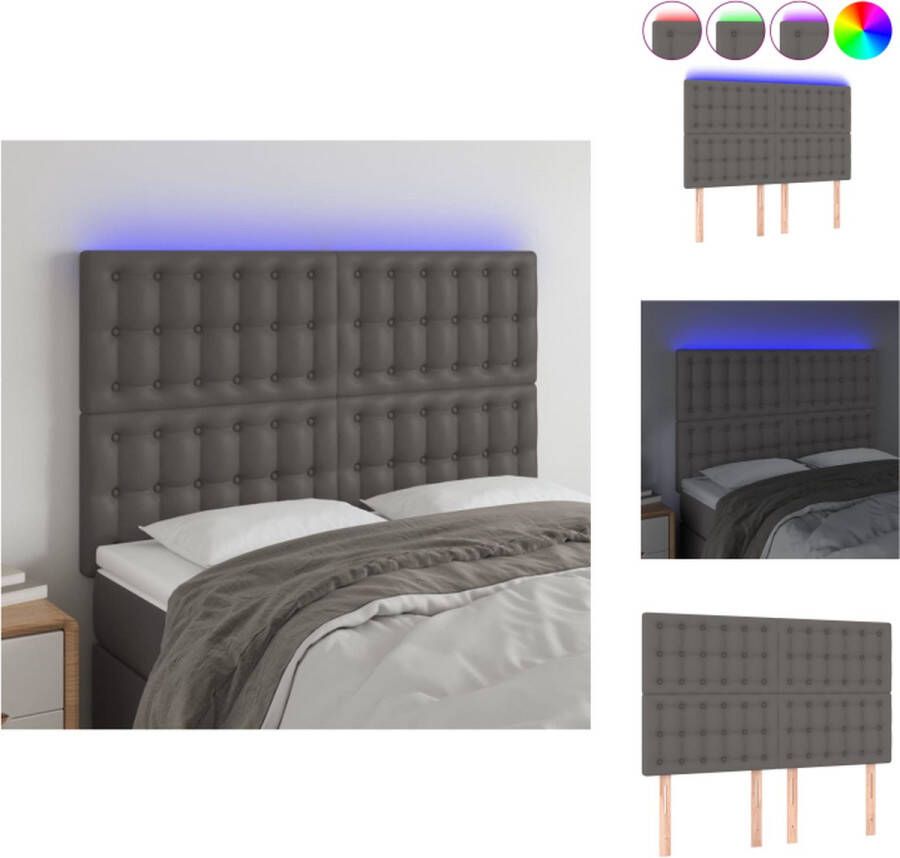 VidaXL Hoofdbord LED Grijs 144 x 5 x 118 128 cm Kunstleer Verstelbaar Kleurrijke LED-verlichting Bedonderdeel