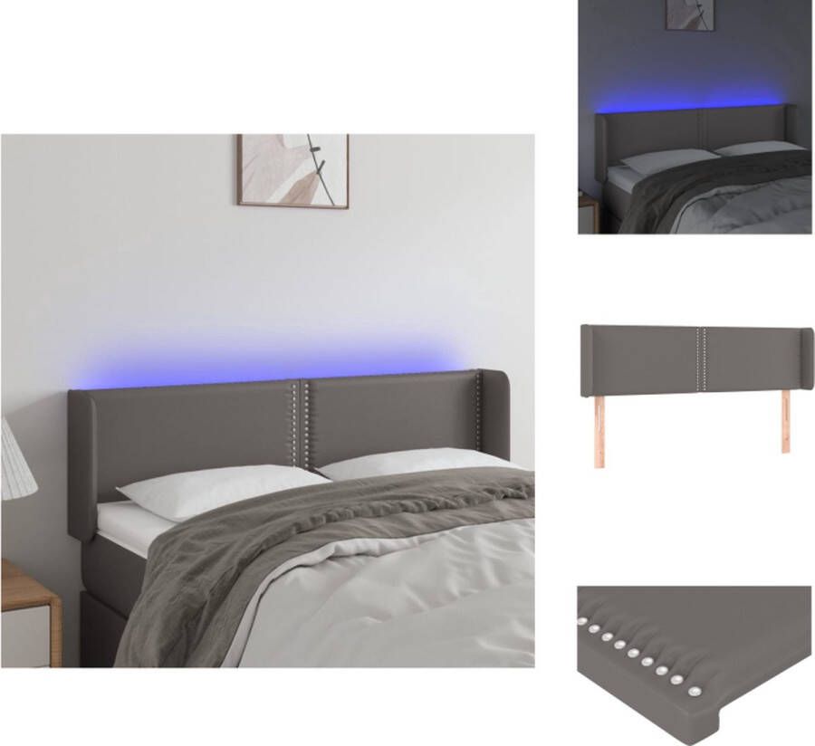 VidaXL Hoofdbord LED Grijs 147 x 16 x 78 88 cm Duurzaam kunstleer Verstelbare hoogte Kleurrijke LED-verlichting Bedonderdeel