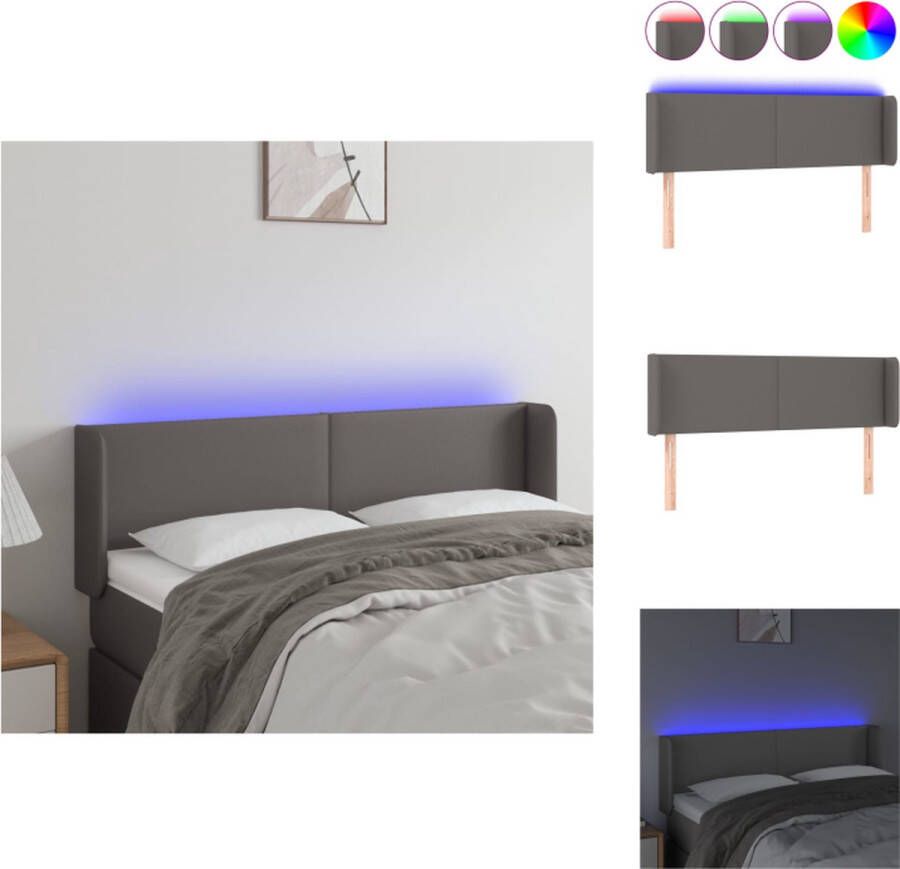 VidaXL Hoofdbord LED Grijs 147 x 16 x 78 88 cm Verstelbare hoogte Duurzaam kunstleer Kleurrijke LED-verlichting Bedonderdeel