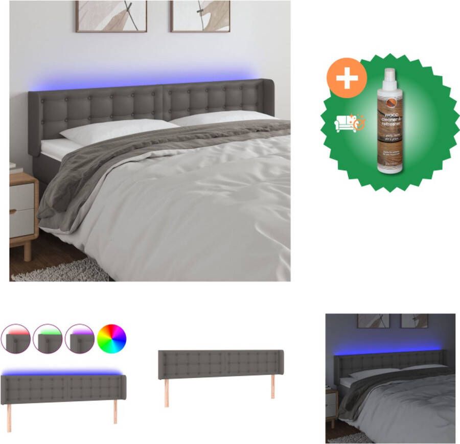 VidaXL Hoofdbord LED Grijs 203x16x78 88 cm Duurzaam kunstleer verstelbaar comfortabele ondersteuning snijdbare LED-strip Bedonderdeel Inclusief Houtreiniger en verfrisser