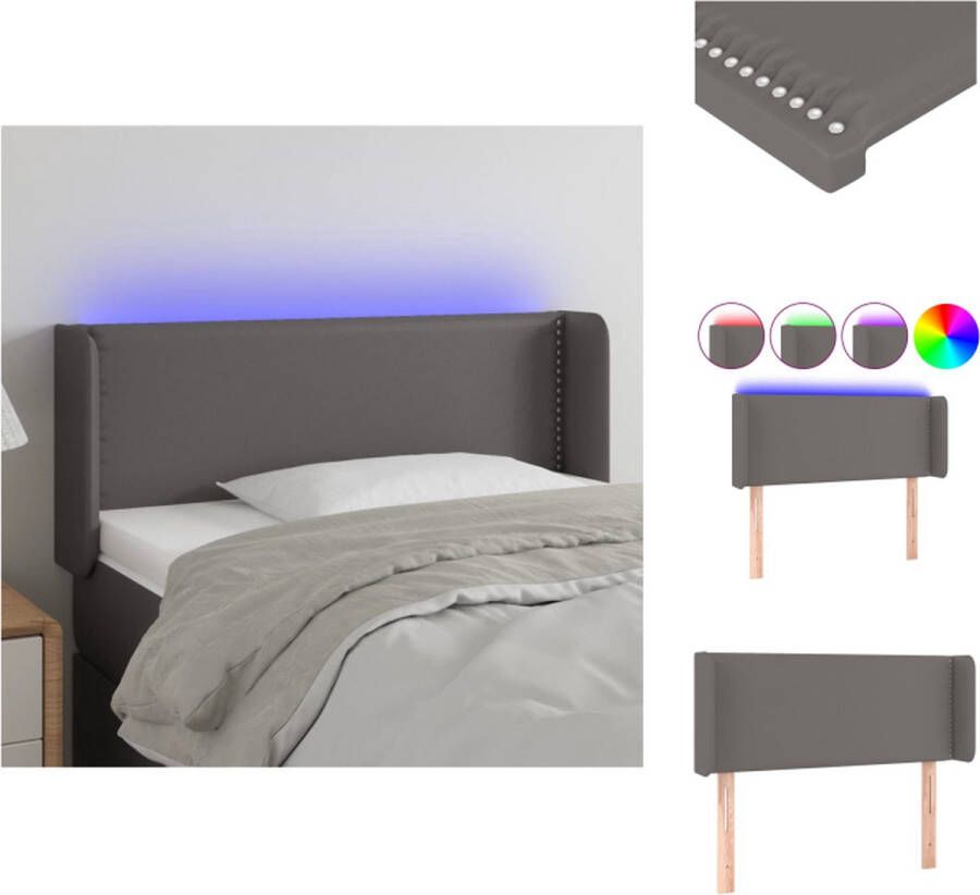 VidaXL Hoofdbord LED Grijs 83 x 16 x 78 88 cm Duurzaam kunstleer Kleurrijke LED-verlichting Bedonderdeel