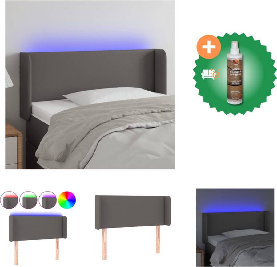 VidaXL Hoofdbord LED-strip Grijs 93 x 16 x 78 88 cm Duurzaam kunstleer Bedonderdeel Inclusief Houtreiniger en verfrisser