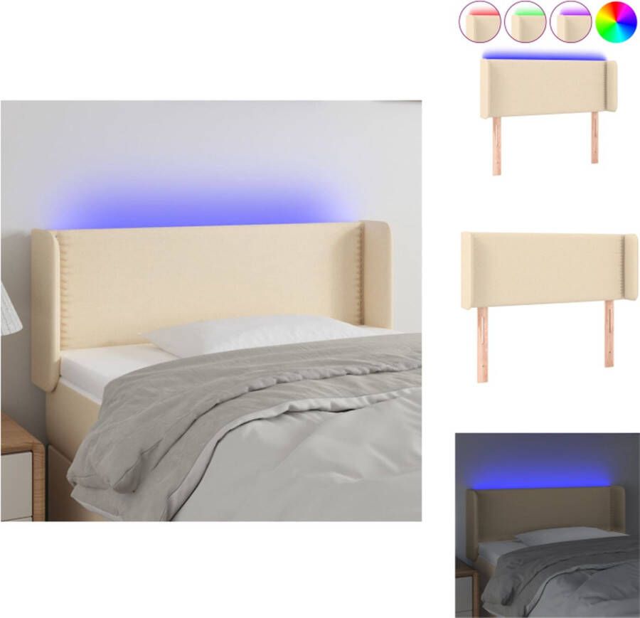 VidaXL Hoofdbord LED-hoofdbord 103 x 16 x 78 88 cm verstelbaar crème stof inclusief LED-strip Bedonderdeel