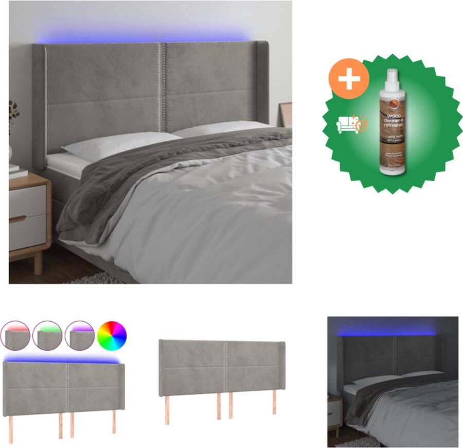 VidaXL Hoofdbord LED-hoofdbord 183 x 16 x 118 128 cm Kleur- lichtgrijs Materiaal- stof hout Verstelbare hoogte Comfortabele ondersteuning Snijdbare LED-strip Met montagehandleiding Bedonderdeel Inclusief Houtreiniger en verfrisser