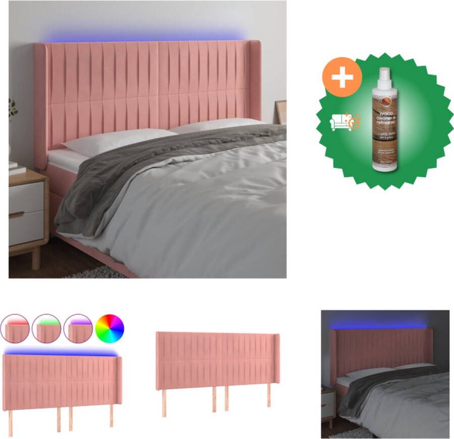 VidaXL Hoofdbord LED-hoofdbord 183x16x118 128 cm Roze Stof Massief larikshout Bedonderdeel Inclusief Houtreiniger en verfrisser