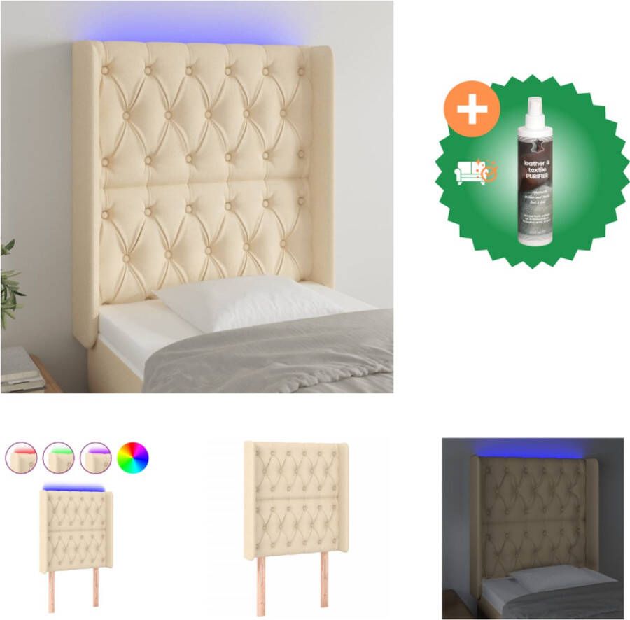 VidaXL Hoofdbord LED Hoofdbord 83x16x118 128 cm Crème Verstelbaar LED-strip Bedonderdeel Inclusief Reiniger