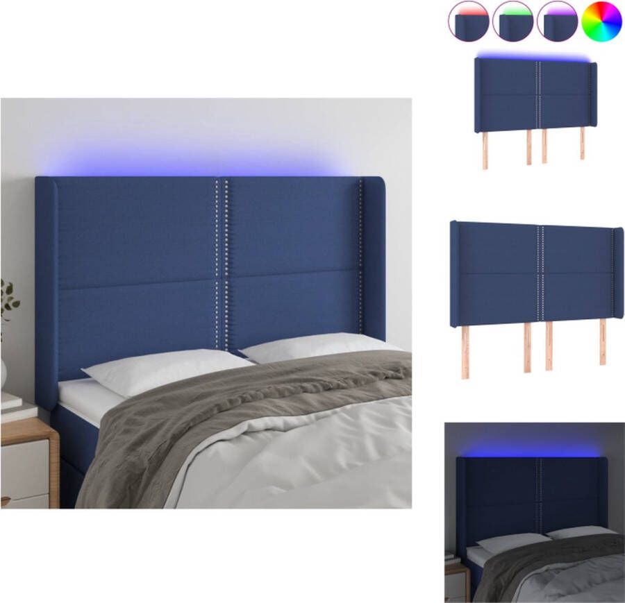 VidaXL Hoofdbord LED-hoofdbord Blauw 147x16x118 128 cm Verstelbare hoogte Duurzaam materiaal Kleurrijke LED-verlichting Snijdbare LED-strip Incl 2 LED-strips Bedonderdeel