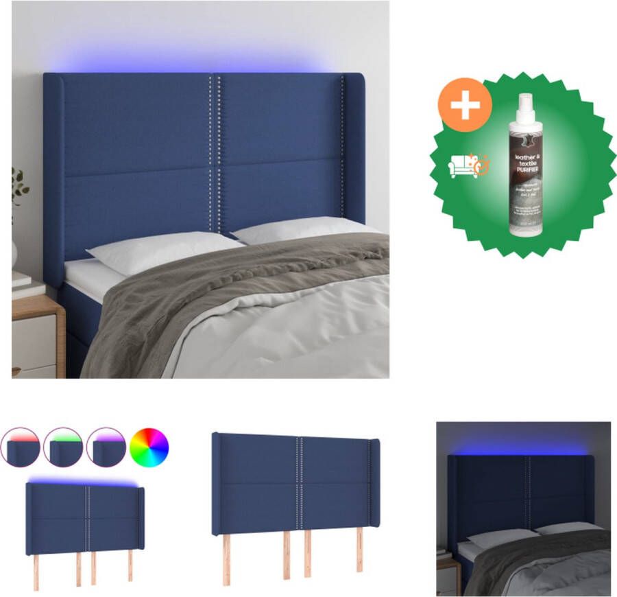 VidaXL Hoofdbord LED-hoofdbord Blauw 147x16x118 128 cm Verstelbare hoogte Duurzaam materiaal Kleurrijke LED-verlichting Snijdbare LED-strip Incl 2 LED-strips Bedonderdeel Inclusief Reiniger