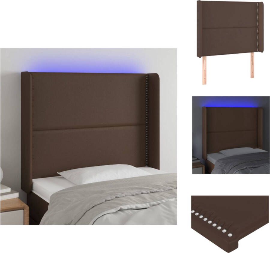 VidaXL Hoofdbord LED-hoofdbord bruin 103x16x118 128 cm verstelbare hoogte duurzaam kunstleer Bedonderdeel