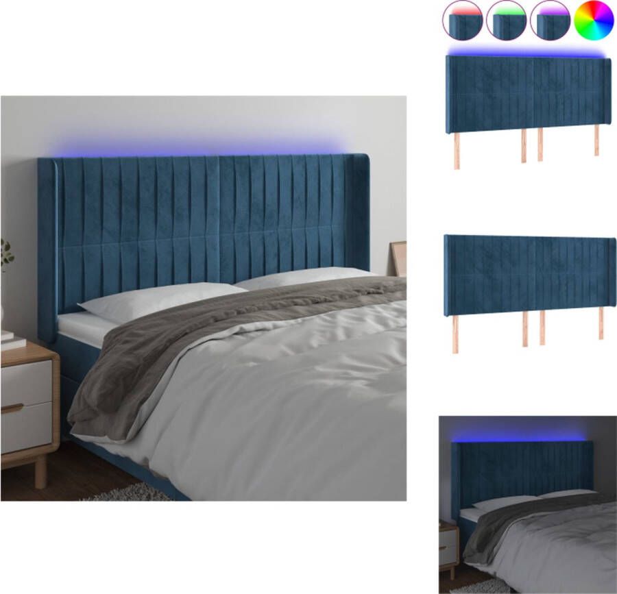 VidaXL Hoofdbord LED-hoofdbord donkerblauw 203 x 16 x 118 128 cm verstelbare hoogte LED-verlichting snijdbare LED-strip USB-aansluiting montagehandleiding inbegrepen Bedonderdeel