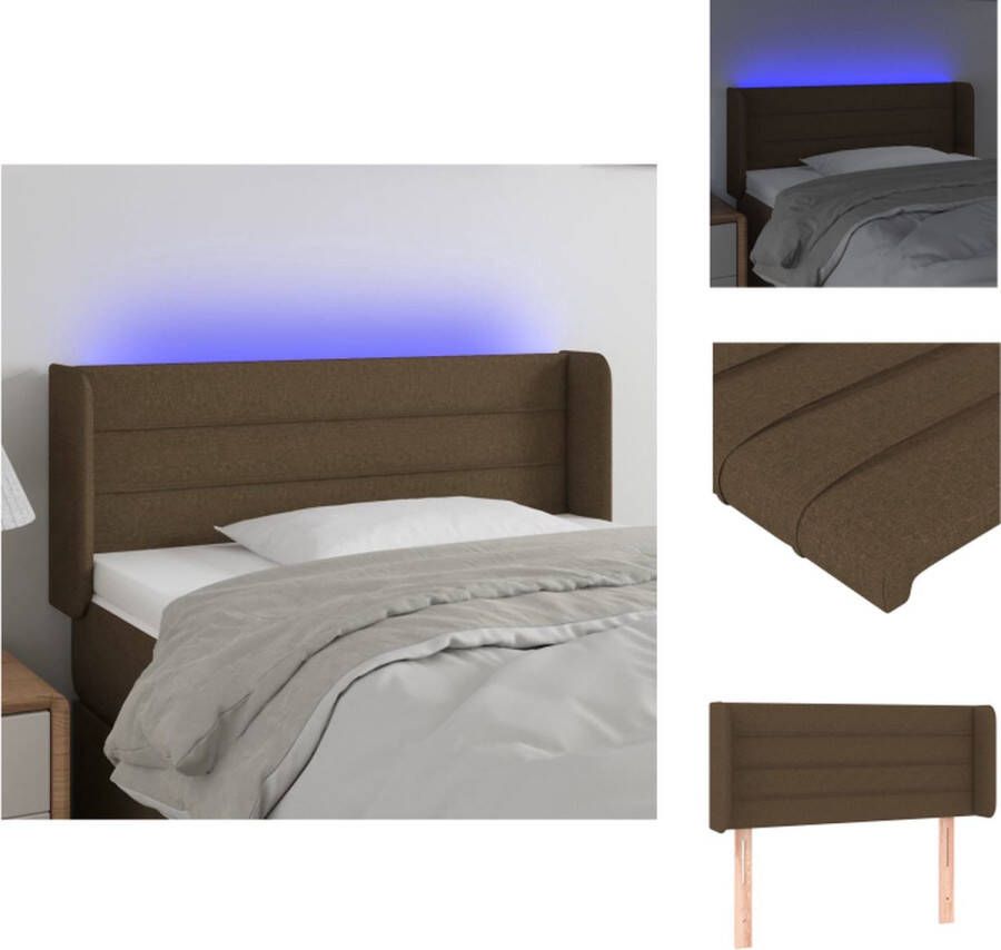 VidaXL Hoofdbord LED-hoofdbord Donkerbruin 83 x 16 x 78 88 cm Verstelbaar Schuimvulling Kleurrijke LED-verlichting Snijdbare LED-strip IP65 Bedonderdeel
