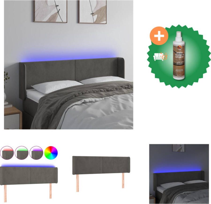 VidaXL Hoofdbord LED-hoofdbord Donkergrijs 147x16x78 88 cm Verstelbaar Bedonderdeel Inclusief Houtreiniger en verfrisser