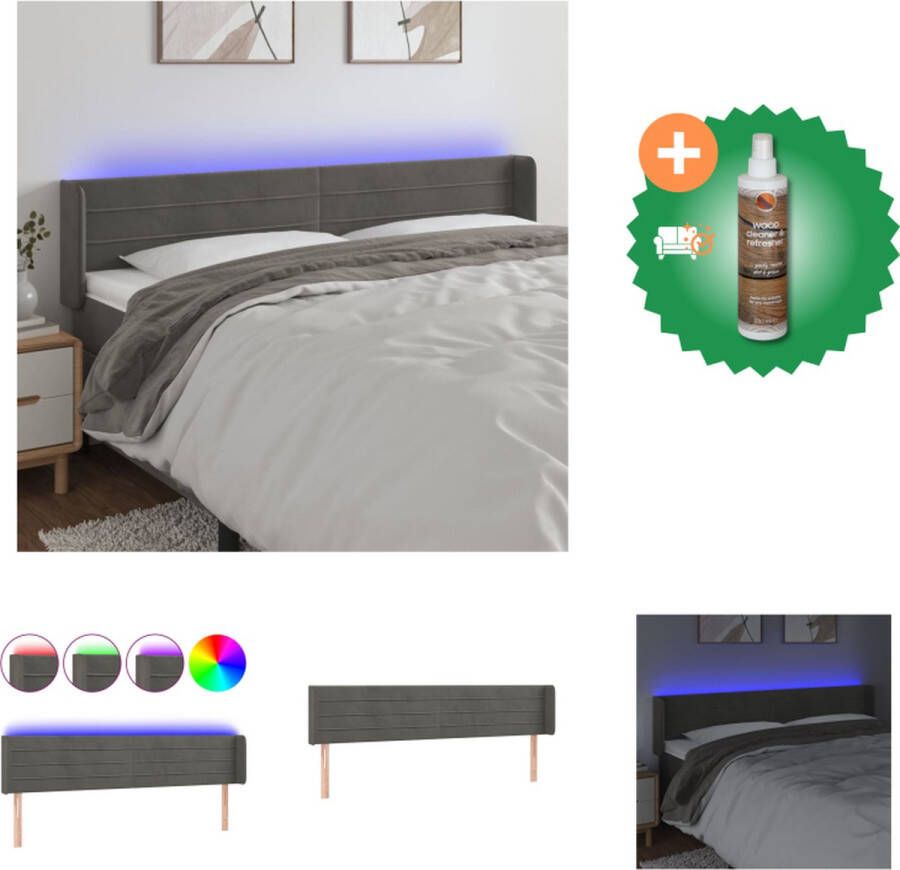 VidaXL Hoofdbord LED-hoofdbord Donkergrijs 183x16x78 88 cm Verstelbare hoogte Comfortabele ondersteuning Schuimvulling 2 LED-strips Bedonderdeel Inclusief Houtreiniger en verfrisser