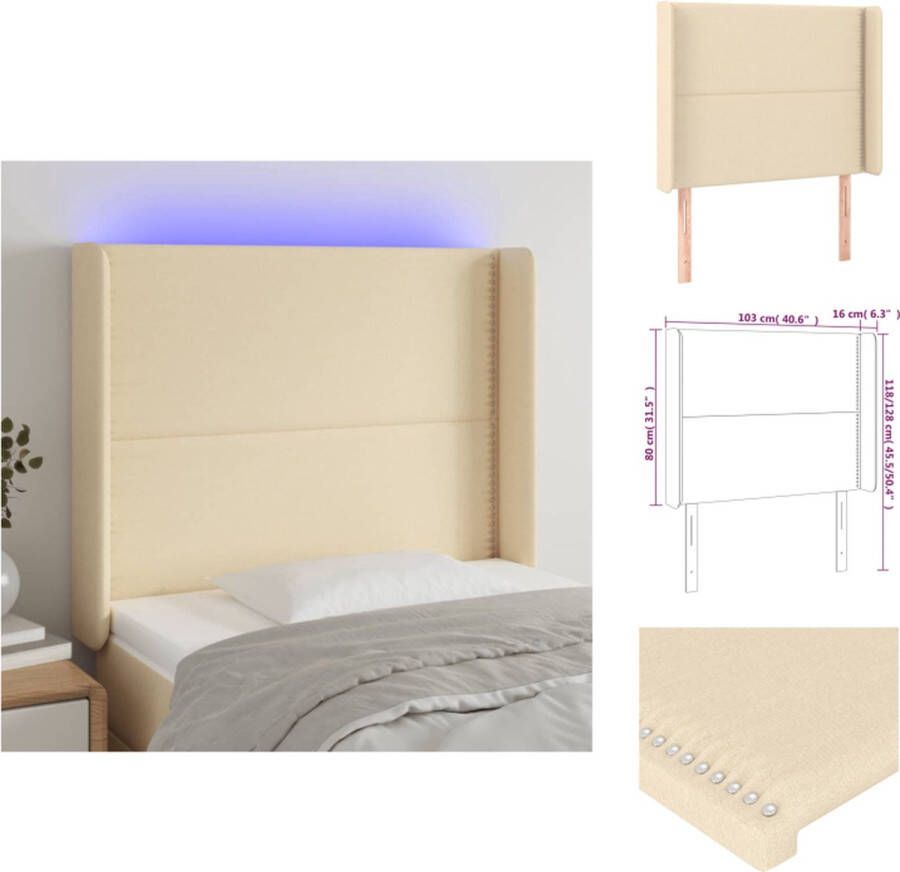 VidaXL Hoofdbord LED Crème 103x16x118 128 cm Verstelbaar Duurzaam Kleurrijk Snijdbaar LED-strip Bedonderdeel