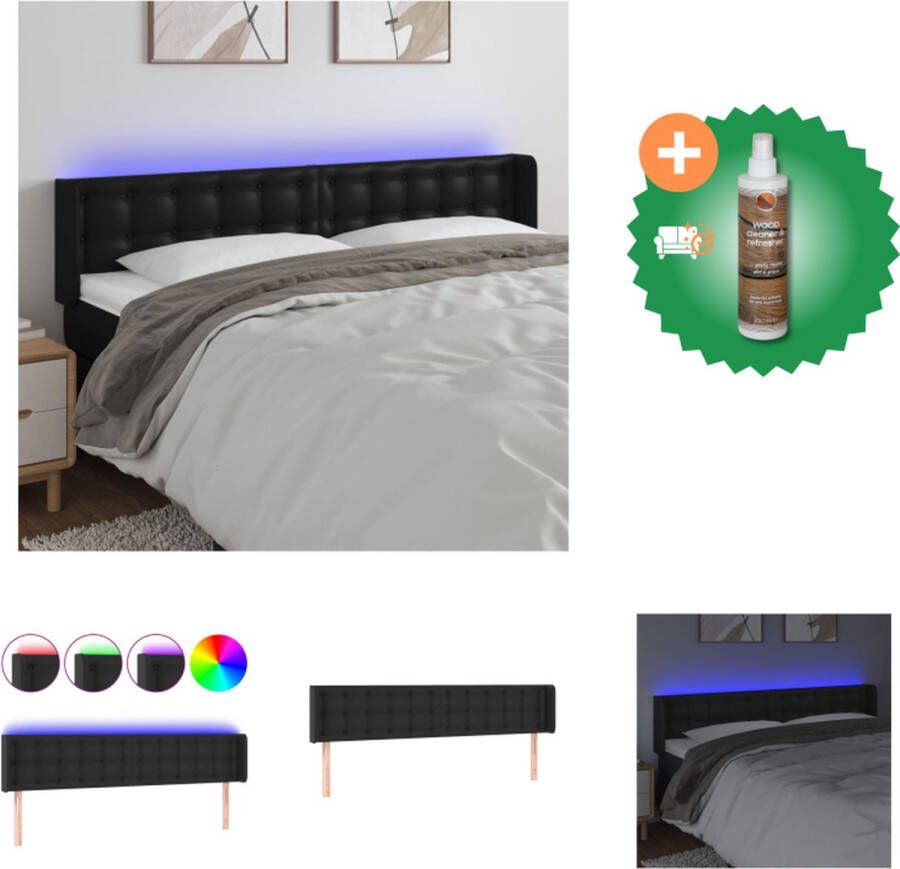 VidaXL Hoofdbord LED Hoofdbord Kunstleer Verstelbaar Kleurrijke LED-verlichting 163 x 16 x 78 88 cm Met USB-aansluiting Zwart Bedonderdeel Inclusief Houtreiniger en verfrisser
