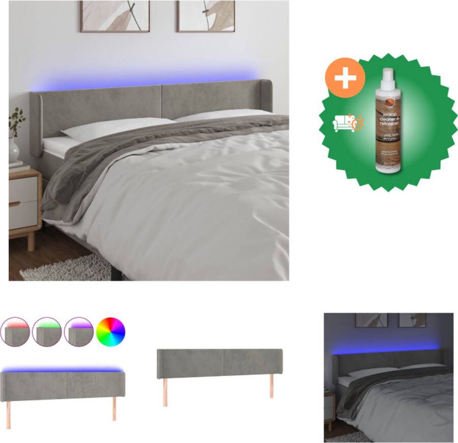 VidaXL Hoofdbord LED-hoofdbord Lichtgrijs 203 x 16 x 78 88 cm Verstelbaar Fluweel Kleurrijke LED-verlichting Bedonderdeel Inclusief Houtreiniger en verfrisser - Foto 2