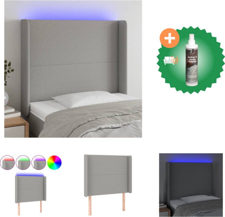 VidaXL Hoofdbord LED Lichtgrijs 93x16x118 128 cm Duurzaam Kleurrijke LED-verlichting Verstelbare hoogte Comfortabele ondersteuning Bedonderdeel Inclusief Reiniger