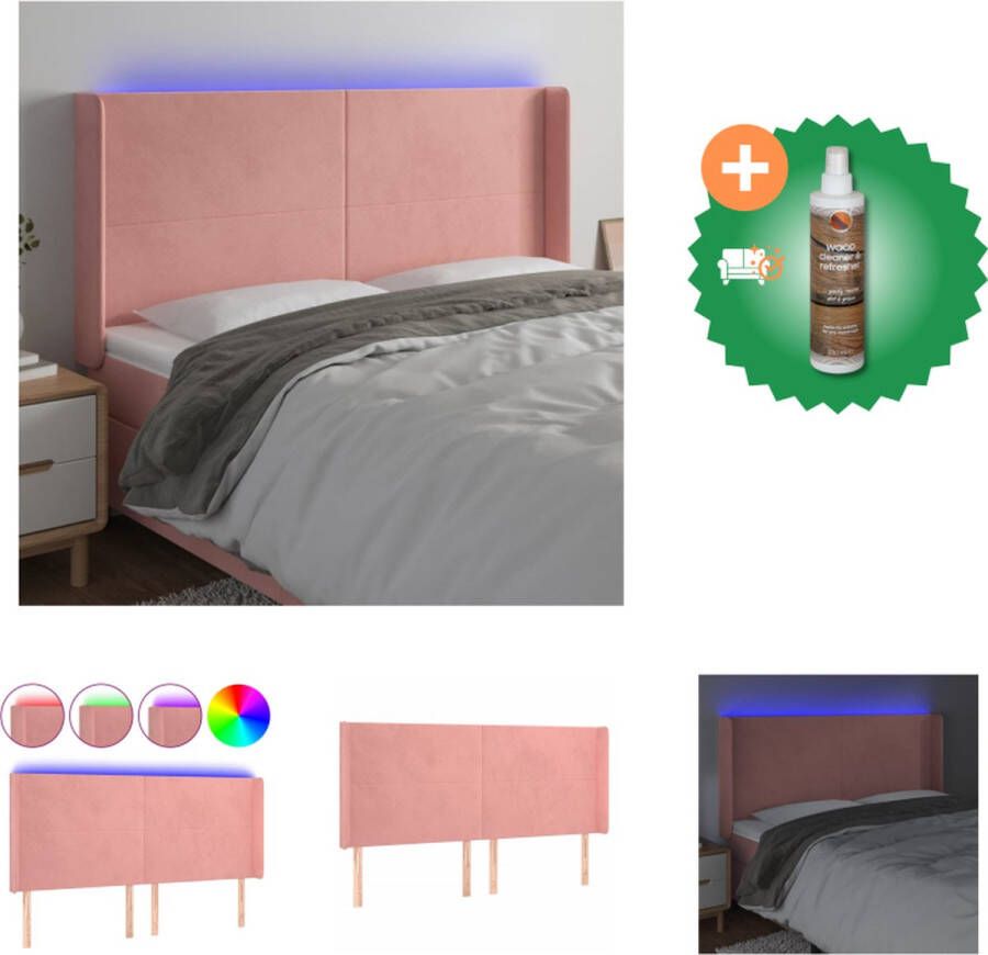 VidaXL Hoofdbord LED-hoofdbord Roze 203x16x118 128 cm USB Verstelbaar Bedonderdeel Inclusief Houtreiniger en verfrisser