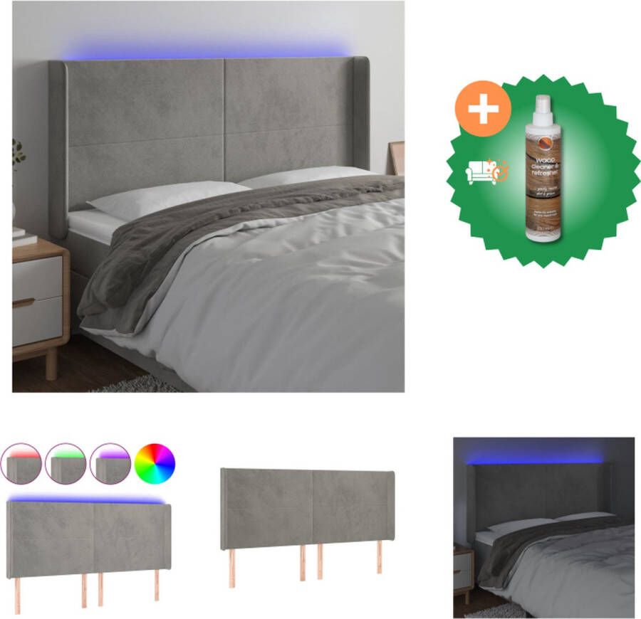 VidaXL Hoofdbord LED-hoofdbord Stof 203 x 16 x 118 128 cm Verstelbare hoogte Kleurrijke LED-verlichting Bedonderdeel Inclusief Houtreiniger en verfrisser