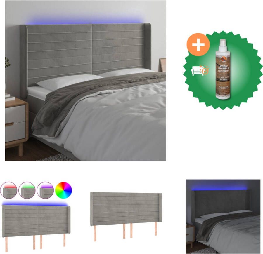 VidaXL Hoofdbord LED-hoofdeinde Lichtgrijs 203 x 16 x 118 128 cm Verstelbare hoogte Zacht fluweel Kleurrijke LED-verlichting Bedonderdeel Inclusief Houtreiniger en verfrisser - Foto 2