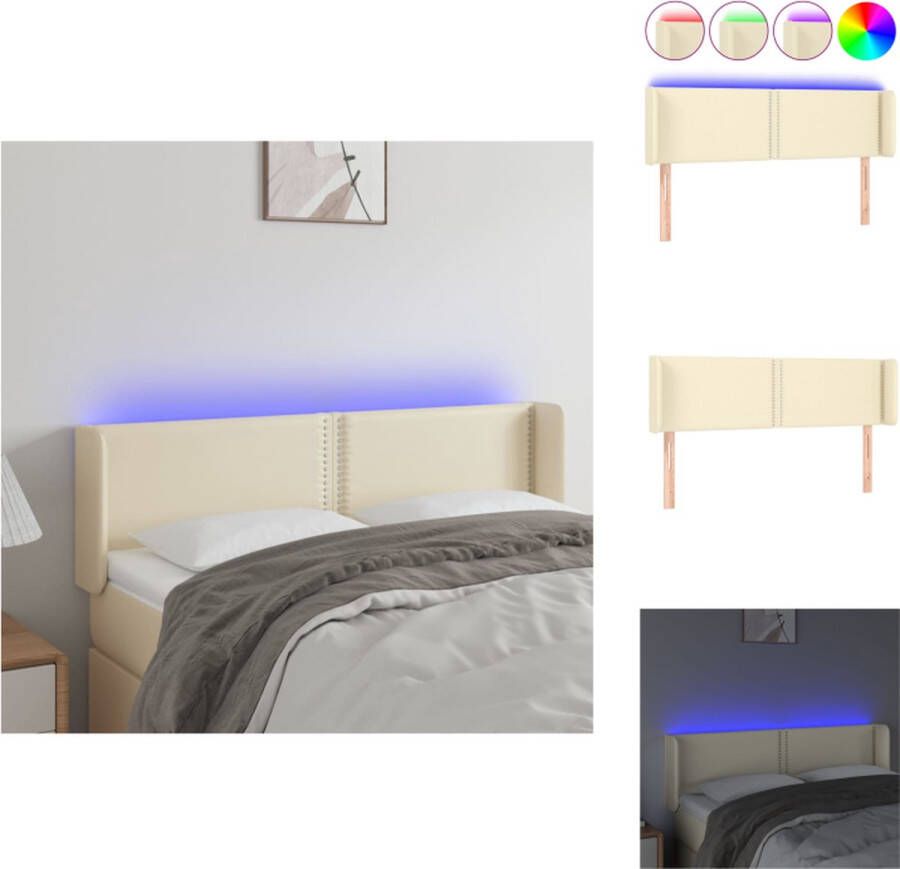 VidaXL Hoofdbord LED Kunstleer 147 x 16 x 78 88 cm Verstelbaar Crème Bedonderdeel