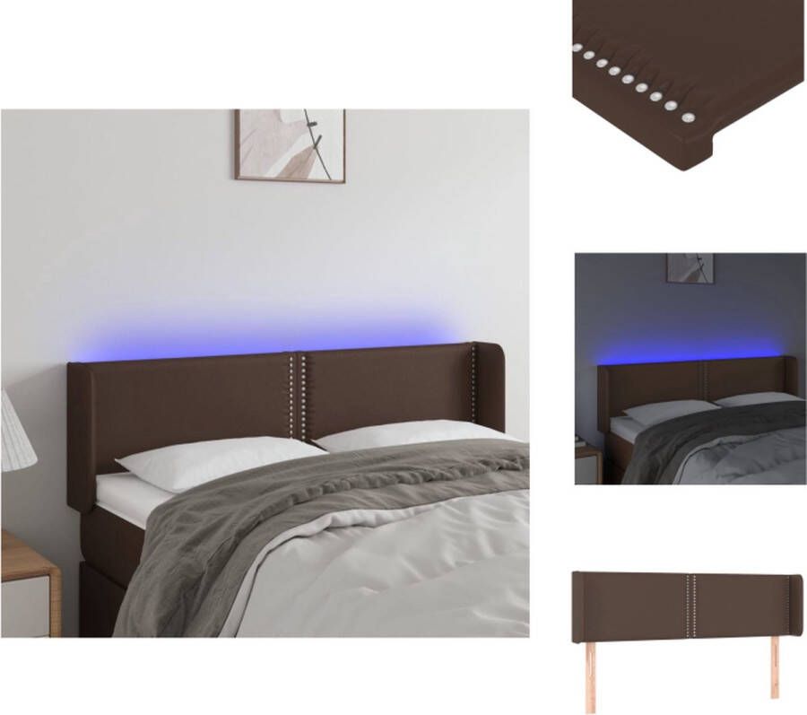 VidaXL Hoofdbord LED Kunstleer Bruin 147x16x78 88 cm Verstelbaar Duurzaam Bedonderdeel