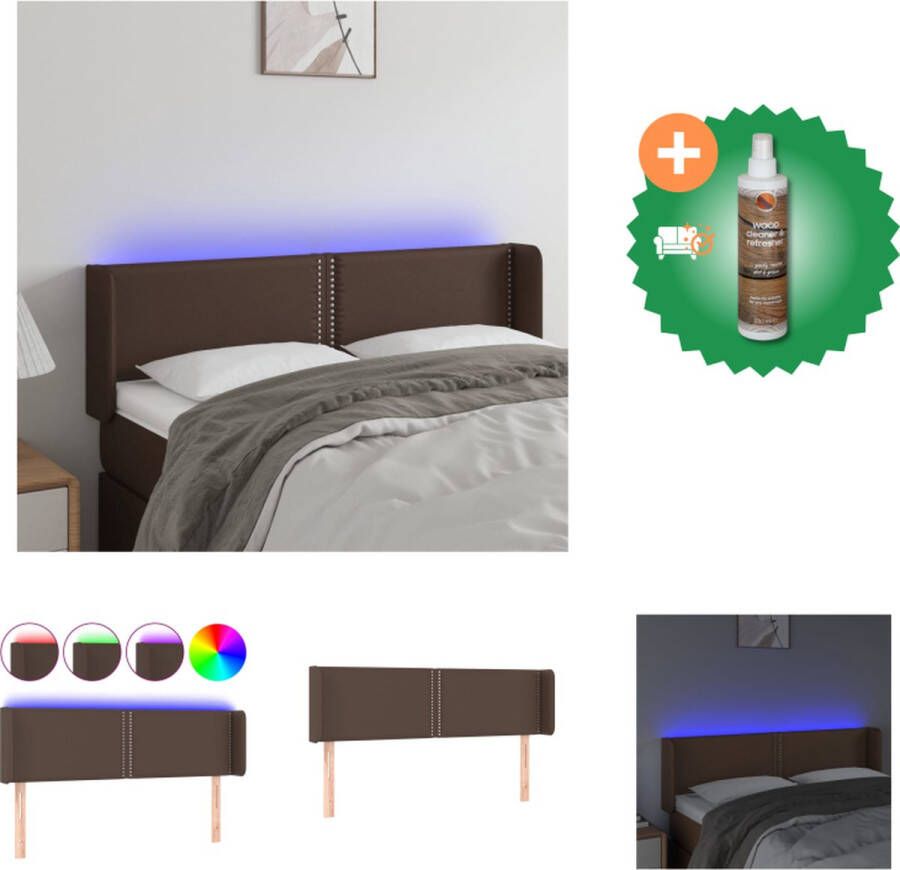 VidaXL Hoofdbord LED Kunstleer Bruin 147x16x78 88 cm Verstelbaar Duurzaam Bedonderdeel Inclusief Houtreiniger en verfrisser