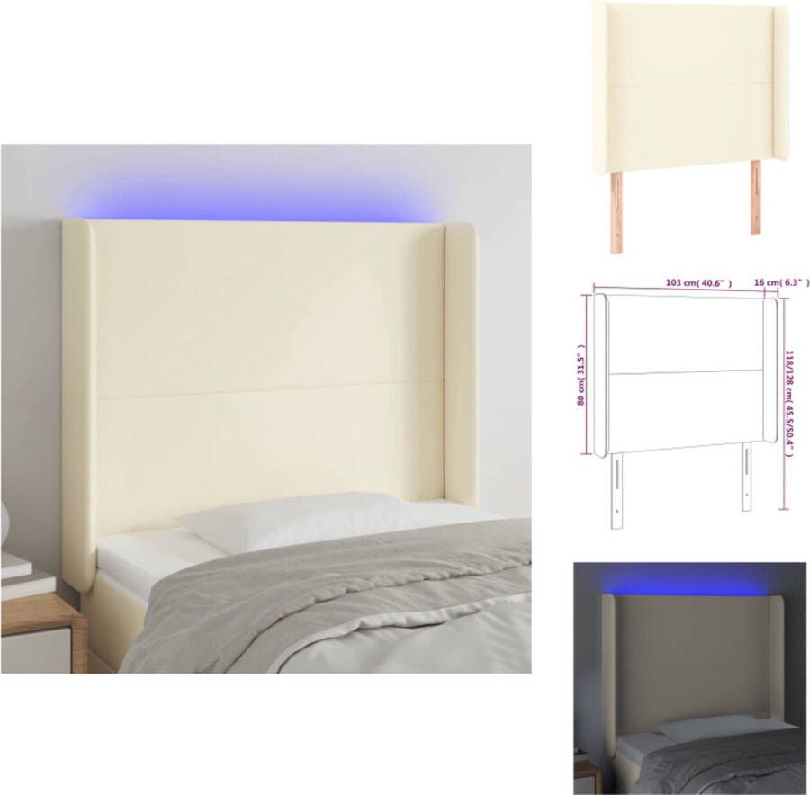 VidaXL Hoofdbord LED Kunstleer Crème 103x16x118 128 cm Bedonderdeel