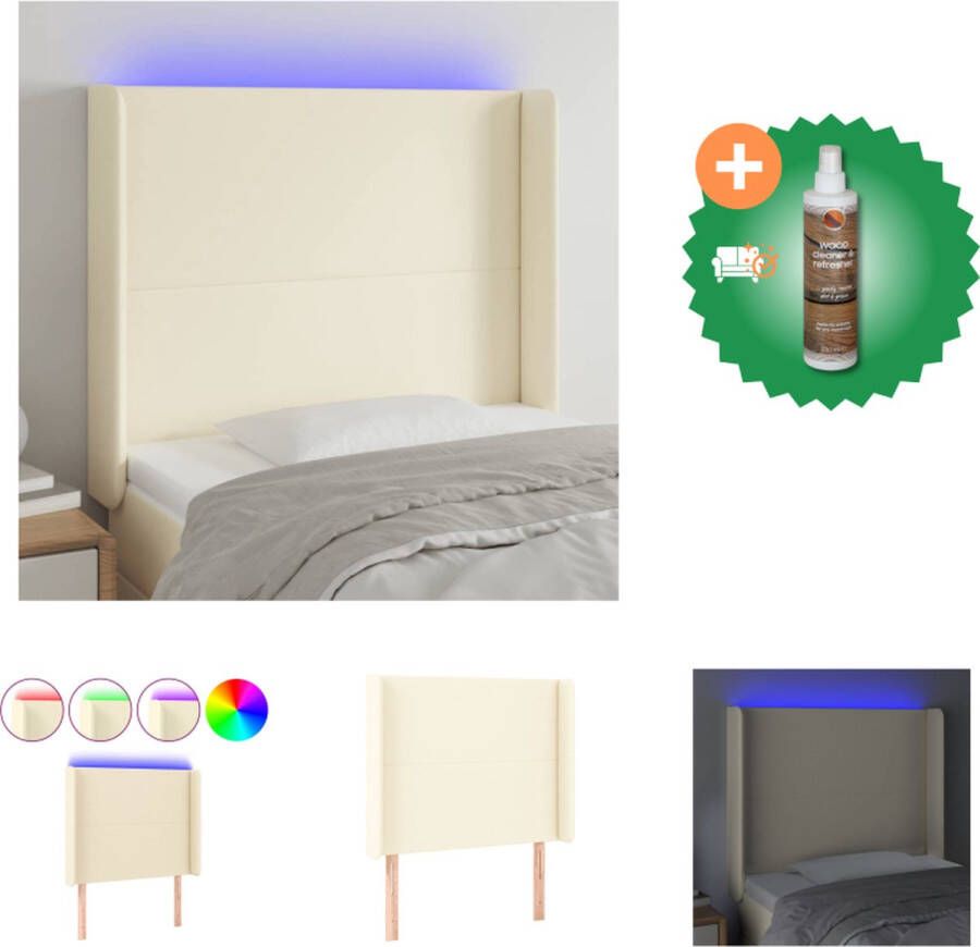vidaXL Hoofdbord LED Kunstleer Crème 103x16x118 128 cm Bedonderdeel Inclusief Houtreiniger en verfrisser