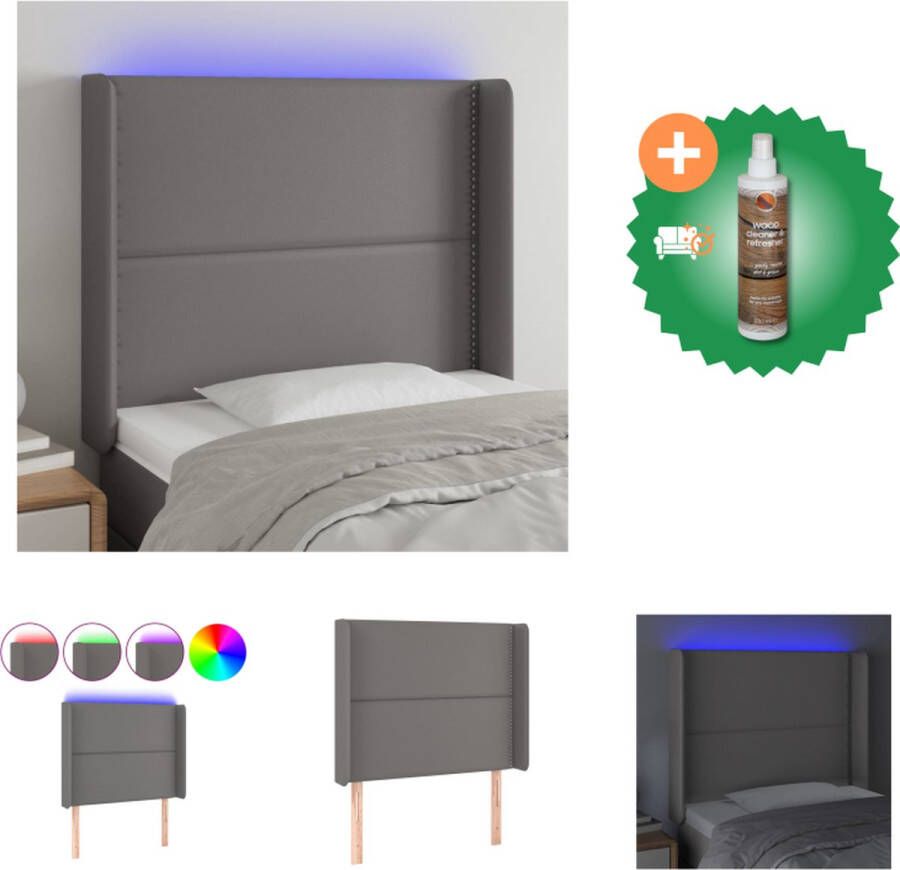 VidaXL Hoofdbord LED Grijs 103x16x118 128 cm Verstelbaar en Duurzaam Kunstleer Bedonderdeel Inclusief Houtreiniger en verfrisser