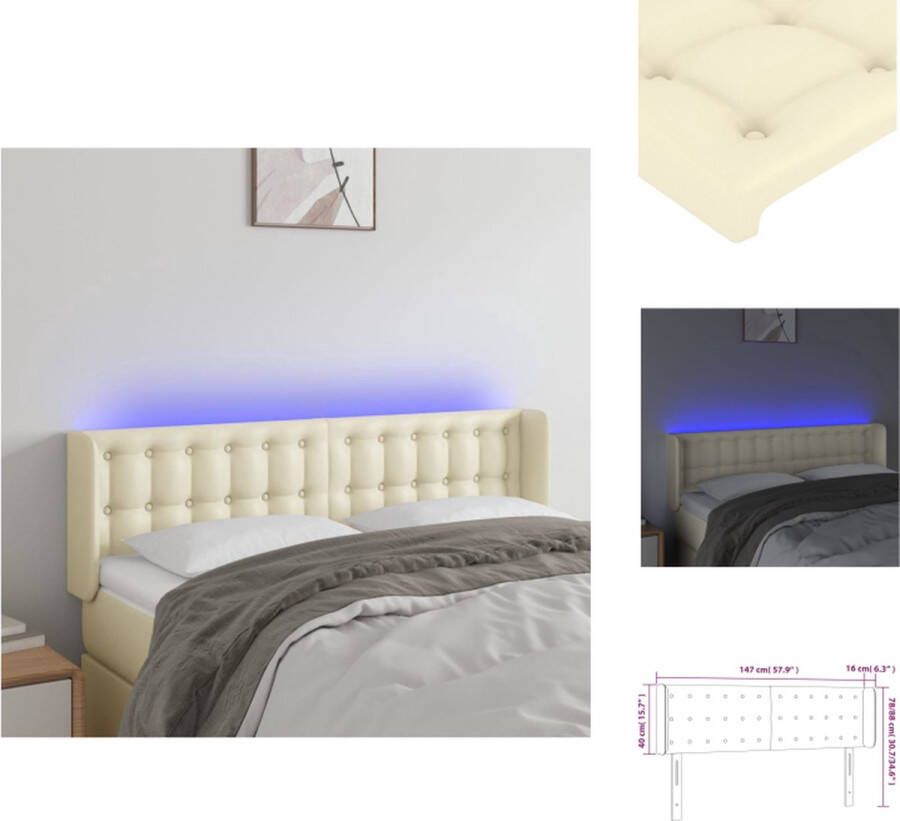 VidaXL Hoofdbord LED Kunstleer Verstelbaar Crème 147x16x78 88 cm Bedonderdeel