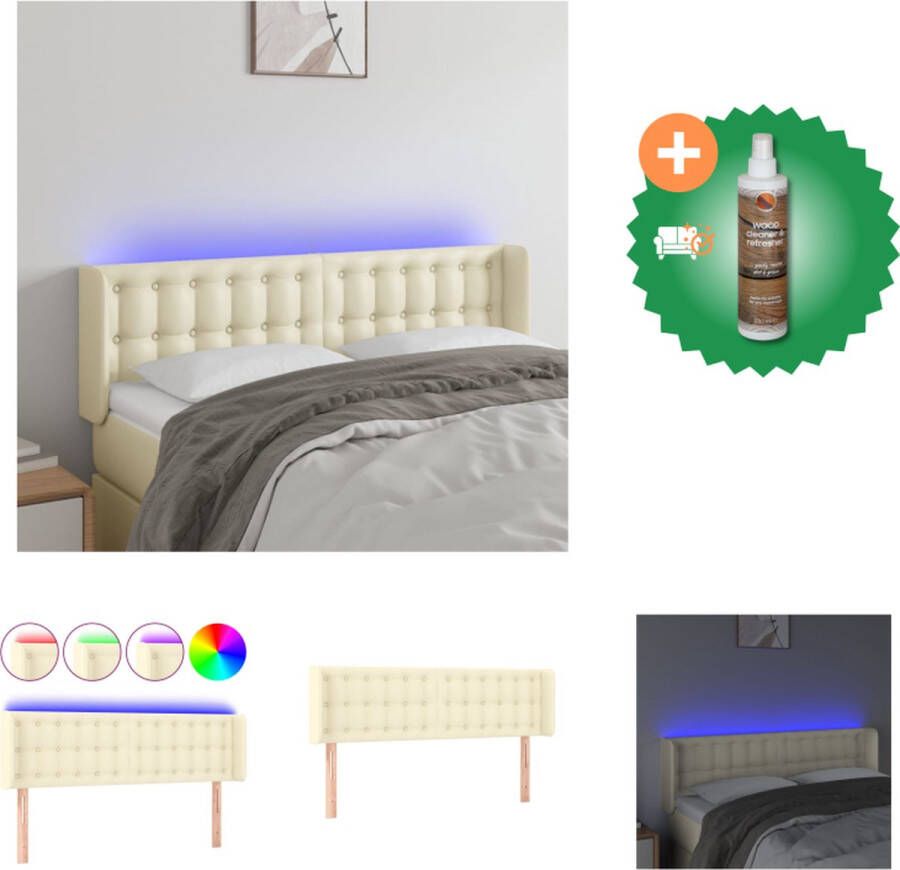 VidaXL Hoofdbord LED Kunstleer Verstelbaar Crème 147x16x78 88 cm Bedonderdeel Inclusief Houtreiniger en verfrisser