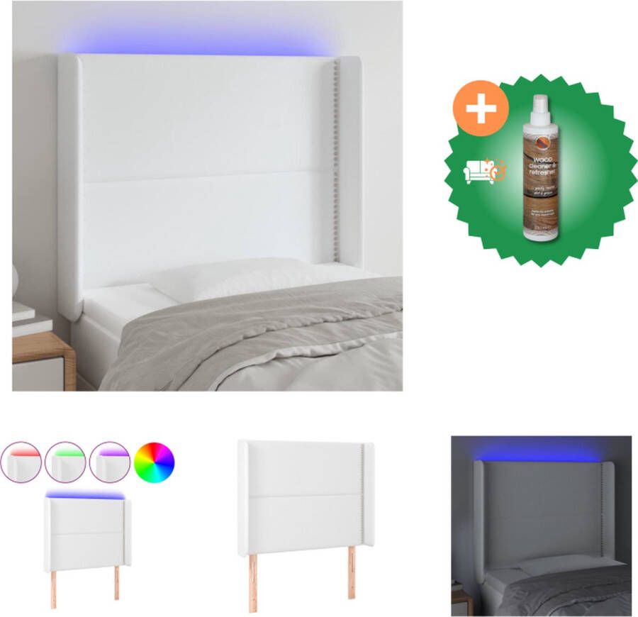 VidaXL Hoofdbord LED Kunstleer Verstelbare Hoogte Duurzaam Kleurrijke LED-verlichting Snijdbare LED-strip Wit 93x16x118 128 cm Bedonderdeel Inclusief Houtreiniger en verfrisser