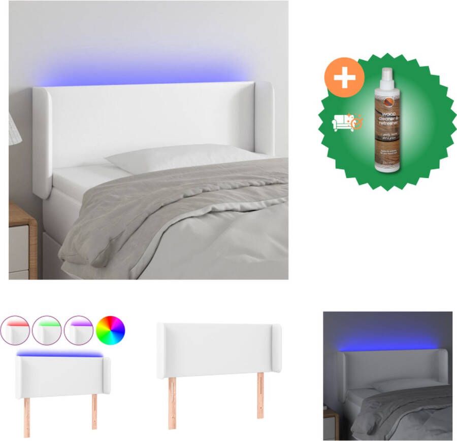 VidaXL Hoofdbord LED-Strip Verstelbaar Duurzaam kunstleer Kleurrijke LED-verlichting Wit 103 x 16 x 78 88 cm IP65 Bedonderdeel Inclusief Houtreiniger en verfrisser