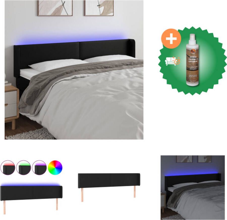 VidaXL Hoofdbord LED Kunstleer Zwart 203 x 16 x 78 88 cm Verstelbaar LED-strip lengte 55 cm IP65 Inclusief montagehandleiding 2 LED-strips Bedonderdeel Inclusief Houtreiniger en verfrisser