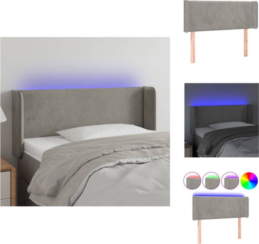 VidaXL Hoofdbord LED Lichtgrijs 103 x 16 x 78 88 cm Verstelbaar Zacht fluweel Kleurrijke LED-verlichting Snijdbare LED-strip Bedonderdeel