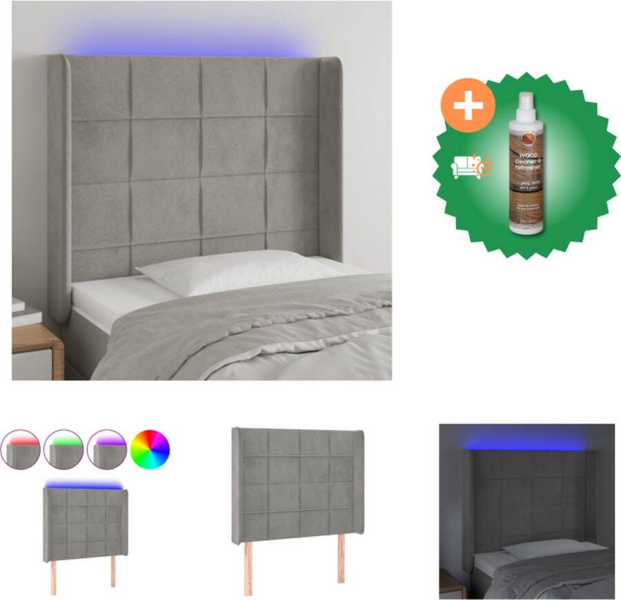 VidaXL Hoofdbord LED Lichtgrijs 103x16x118 128 cm LED-verlichting Verstelbare hoogte Snijdbare LED-strip Bedonderdeel Inclusief Houtreiniger en verfrisser