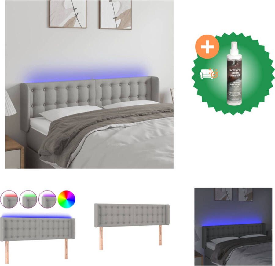VidaXL Hoofdeinde Lichtgrijs Stof 147 x 16 x 78 88 cm Verstelbaar LED-strip inclusief Met schaarsymbool 1 x Hoofdbord 2 LED-strips Bedonderdeel Inclusief Reiniger