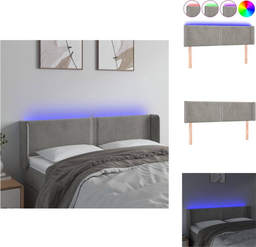 VidaXL Hoofdbord LED Lichtgrijs 147 x 16 x 78 88 cm Verstelbaar Snijdbare LED-strip Bedonderdeel